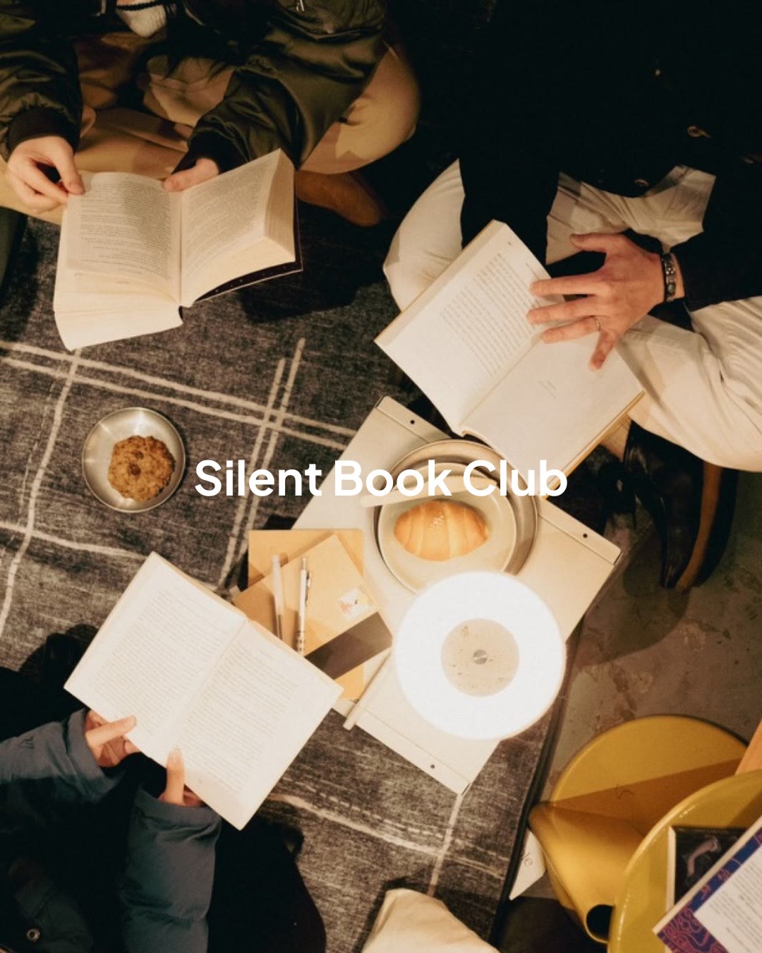 silent book club, reading quietly together