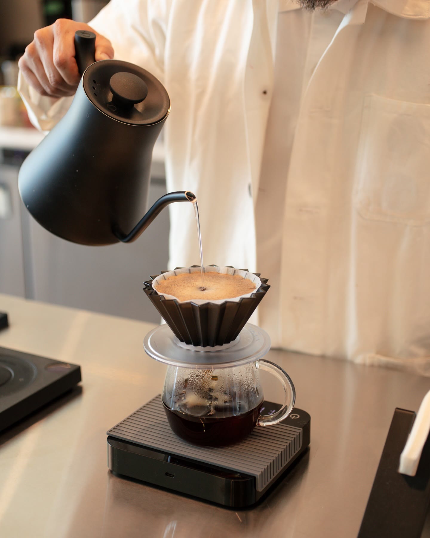 slow coffee, poured by hand