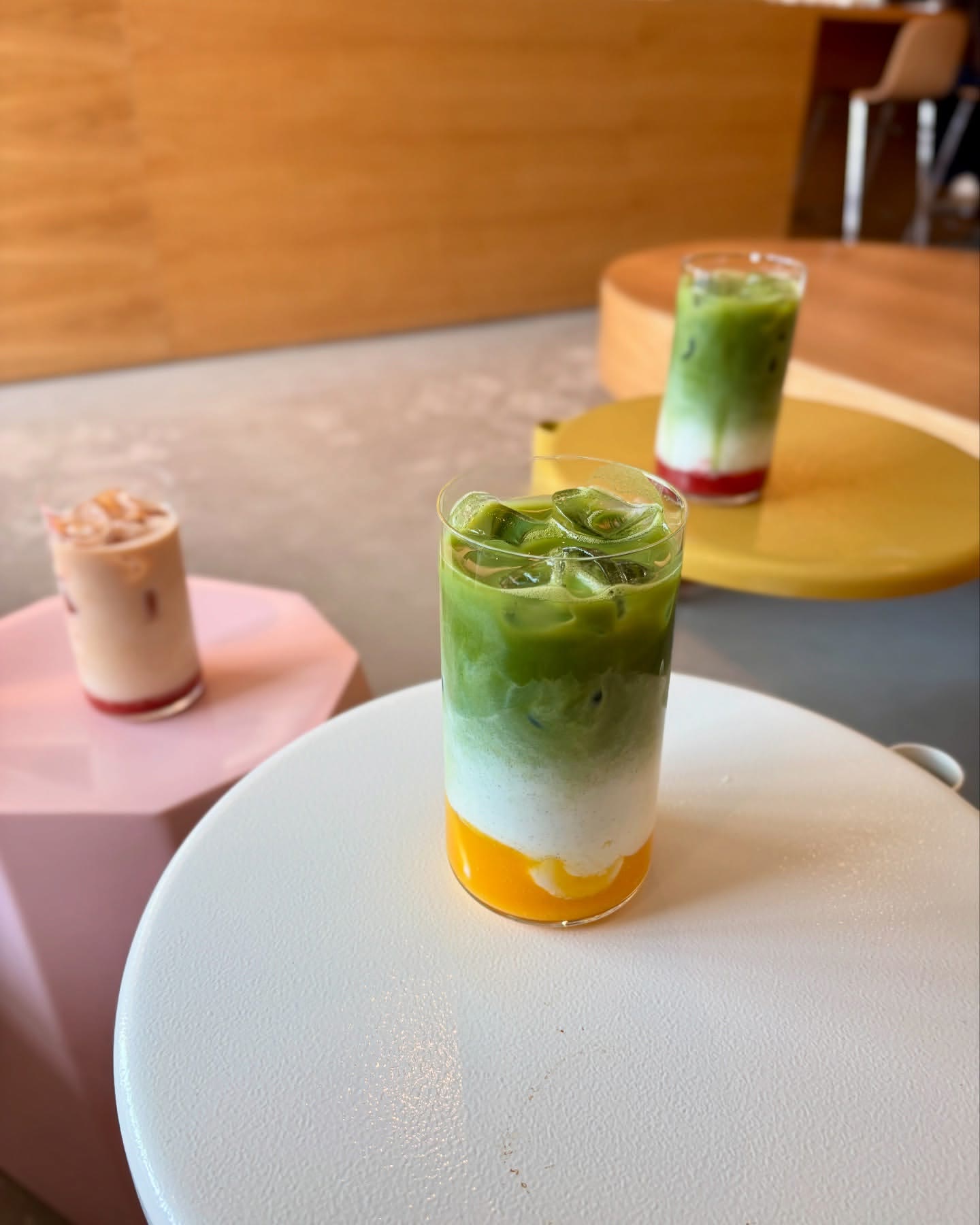 matcha on coloured tables